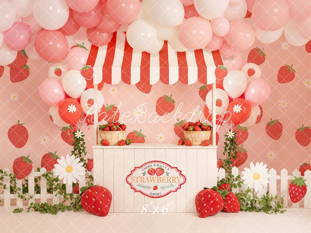 Kate Strawberry Stand Pink Balloons Backdrop Designed by Emetselch