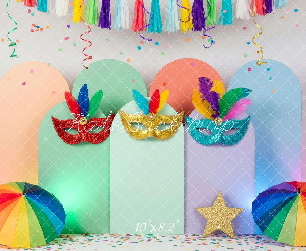 Kate Carnival Masks Confetti Rainbow Fleece Backdrop Designed by Patty Roberts
