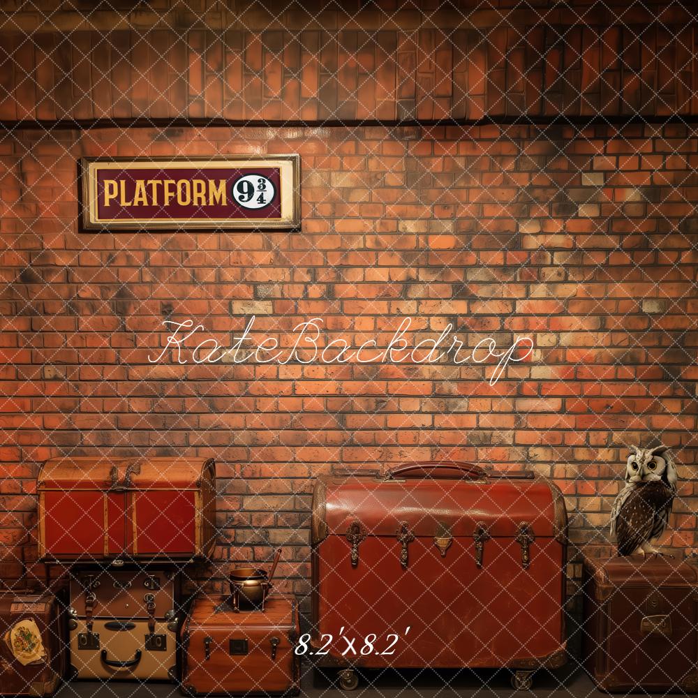 Kate Train Station Backdrop Brick Wall Platform Luggage Designed by Patty Roberts - Kate Backdrop AU
