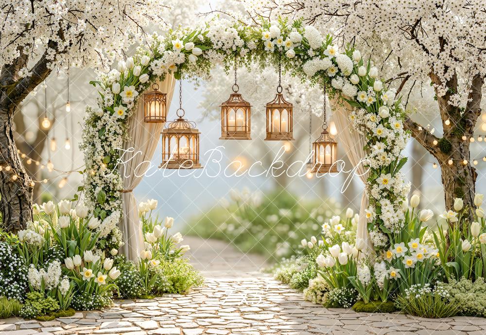 Kate Spring Flower Arch Lanterns Cobblestone Backdrop Designed by Emetselch