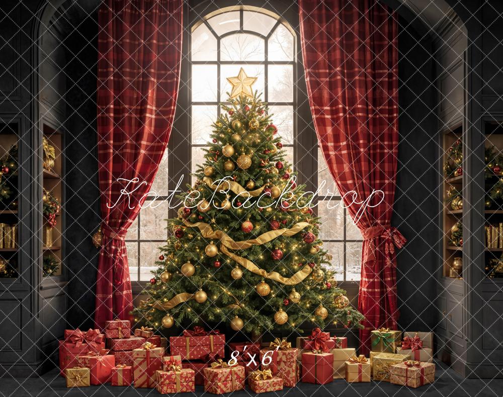Kate Christmas Tree Presents Window Fleece Backdrop Designed by Emetselch - Kate Backdrop AU