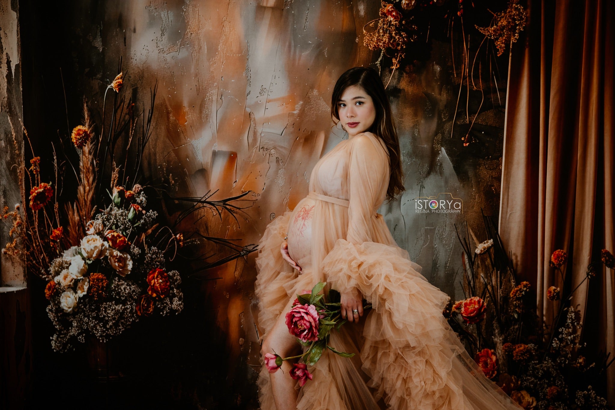 Kate Boho Abstract Dark Brown Floral Backdrop Designed by Emetselch - Kate Backdrop AU