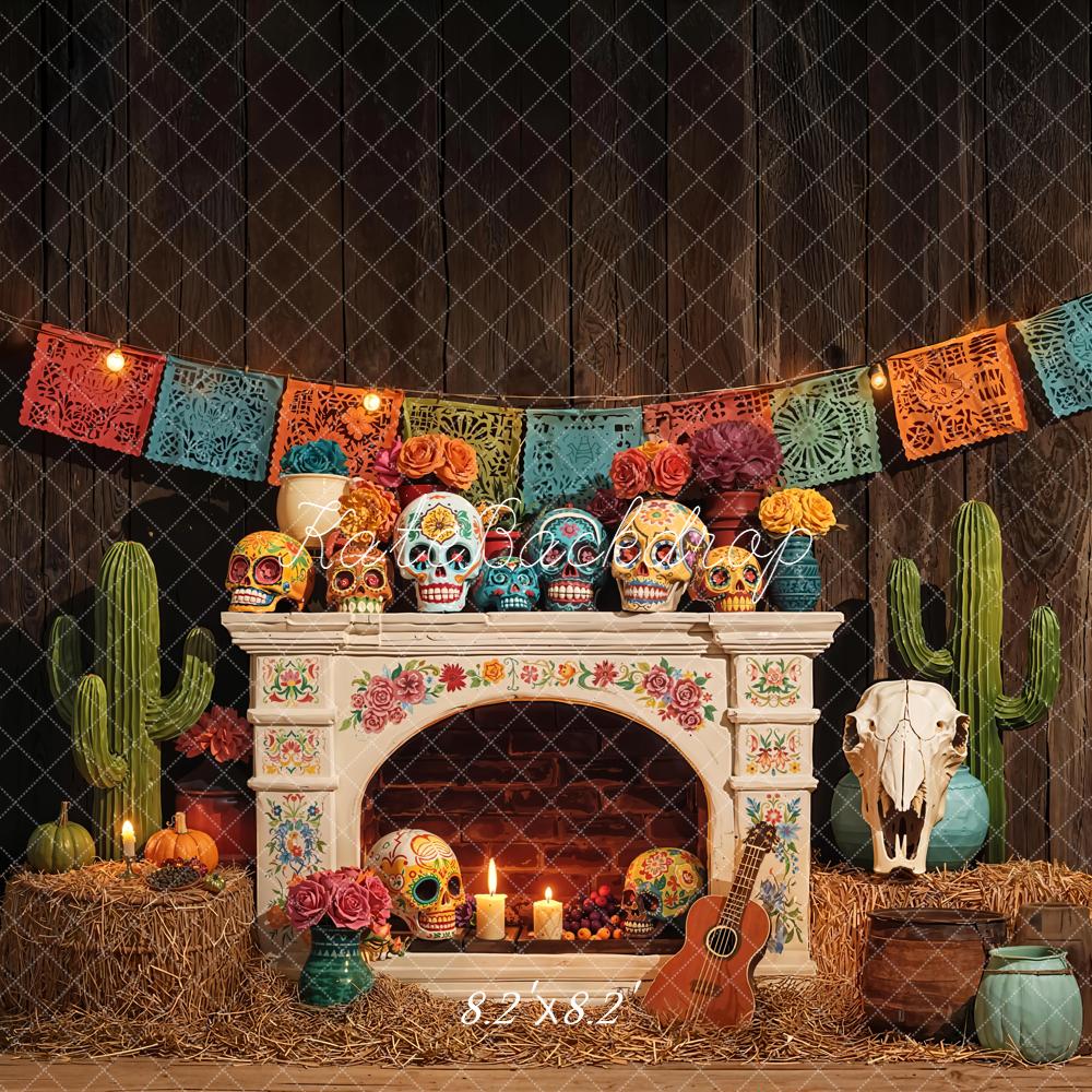 Kate Skulls Fireplace Papel Picado Backdrop Designed by Emetselch