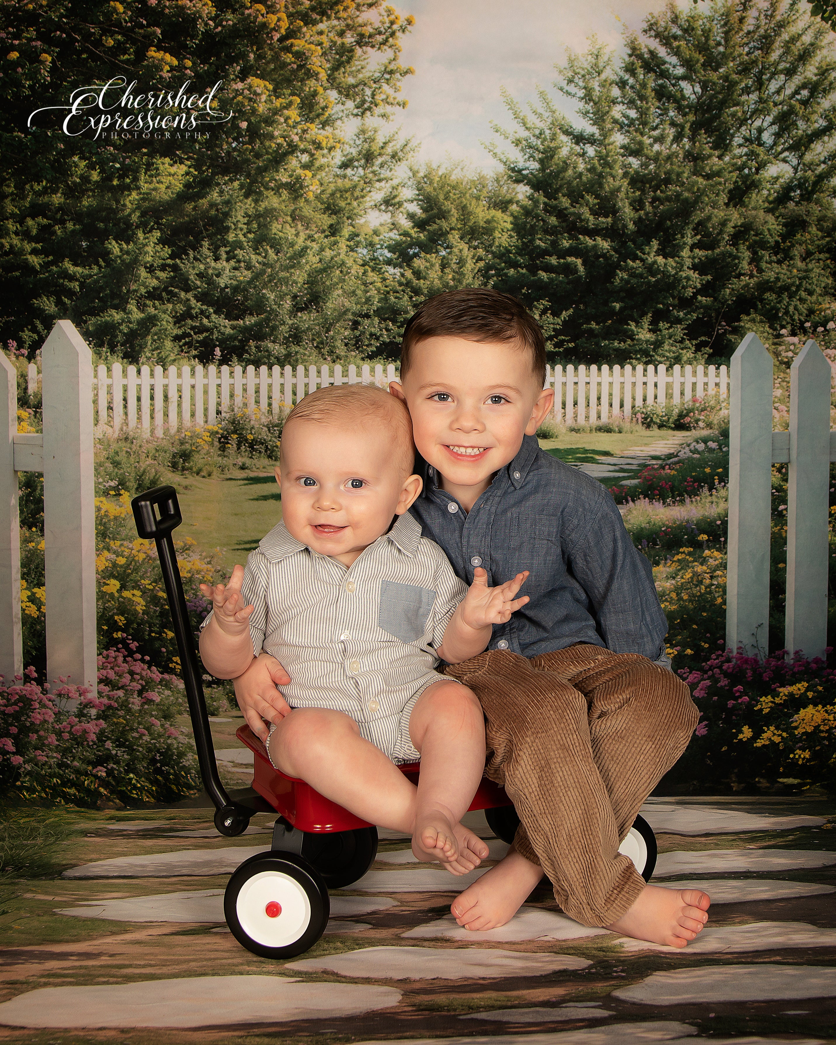 Kate Spring Garden Path Fence Backdrop+Stone Pathway Floral Floor Backdrop - Kate Backdrop AU