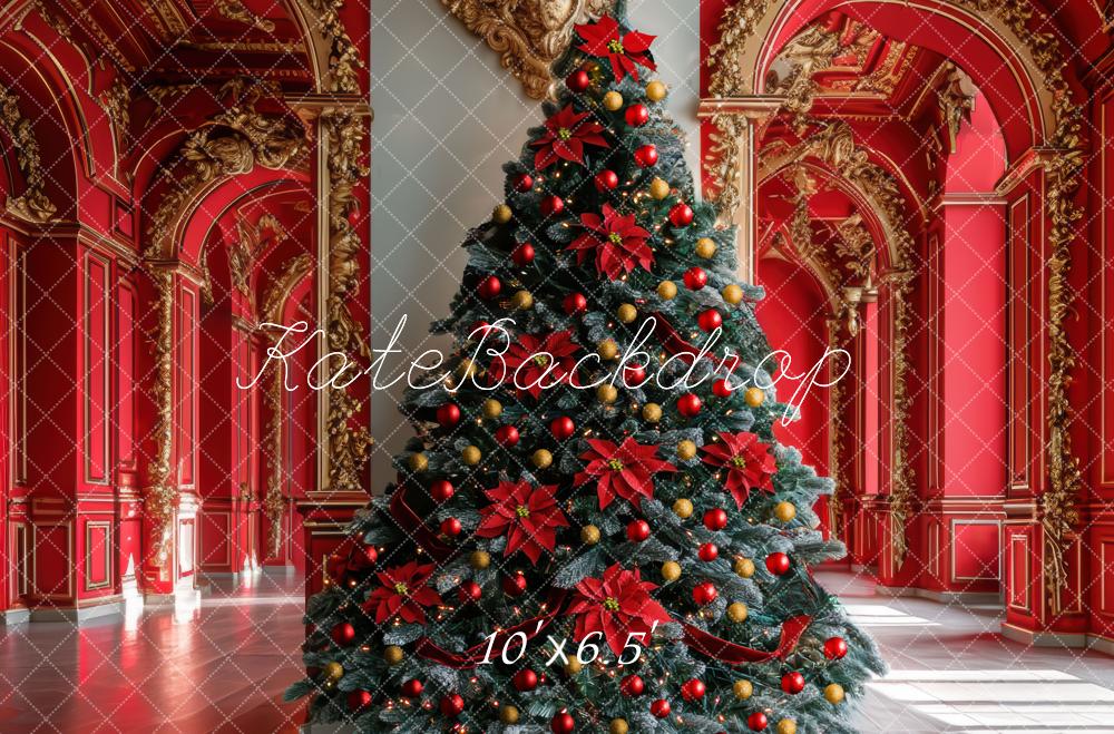 Kate Christmas Tree Red Ornate Hall Backdrop Designed by Mini MakeBelieve - Kate Backdrop AU