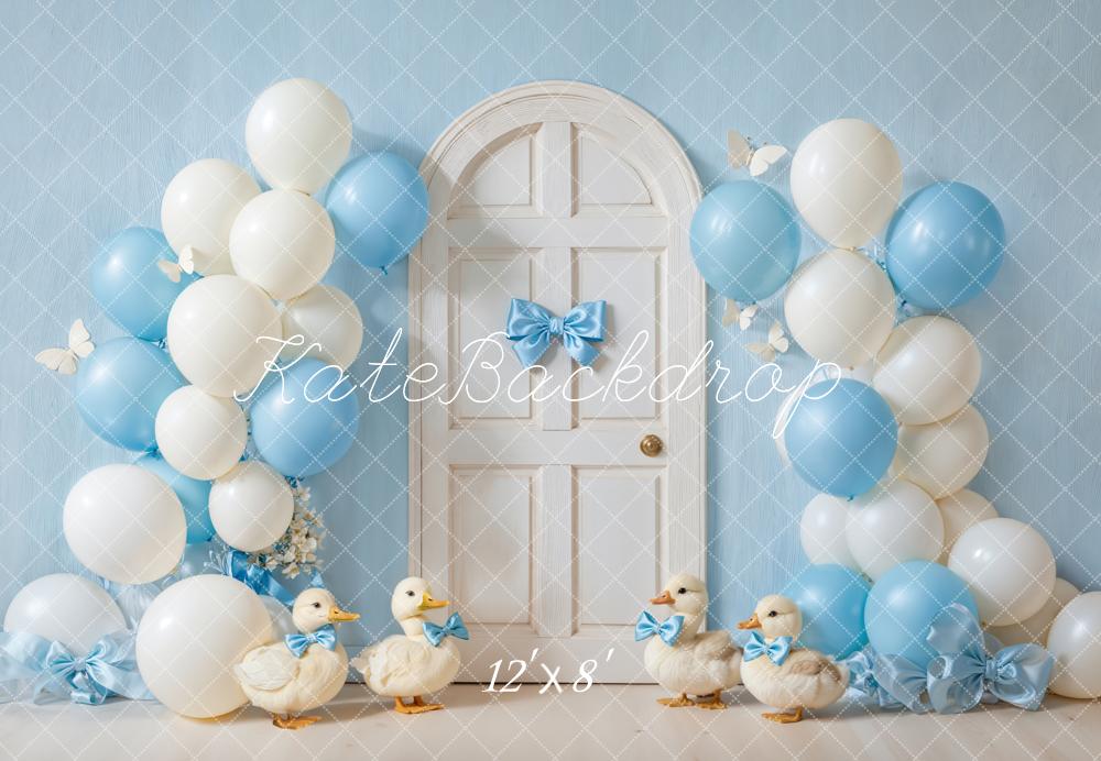 Kate Blue White Balloons Door Ducklings Fleece Backdrop Designed by Emetselch - Kate Backdrop AU