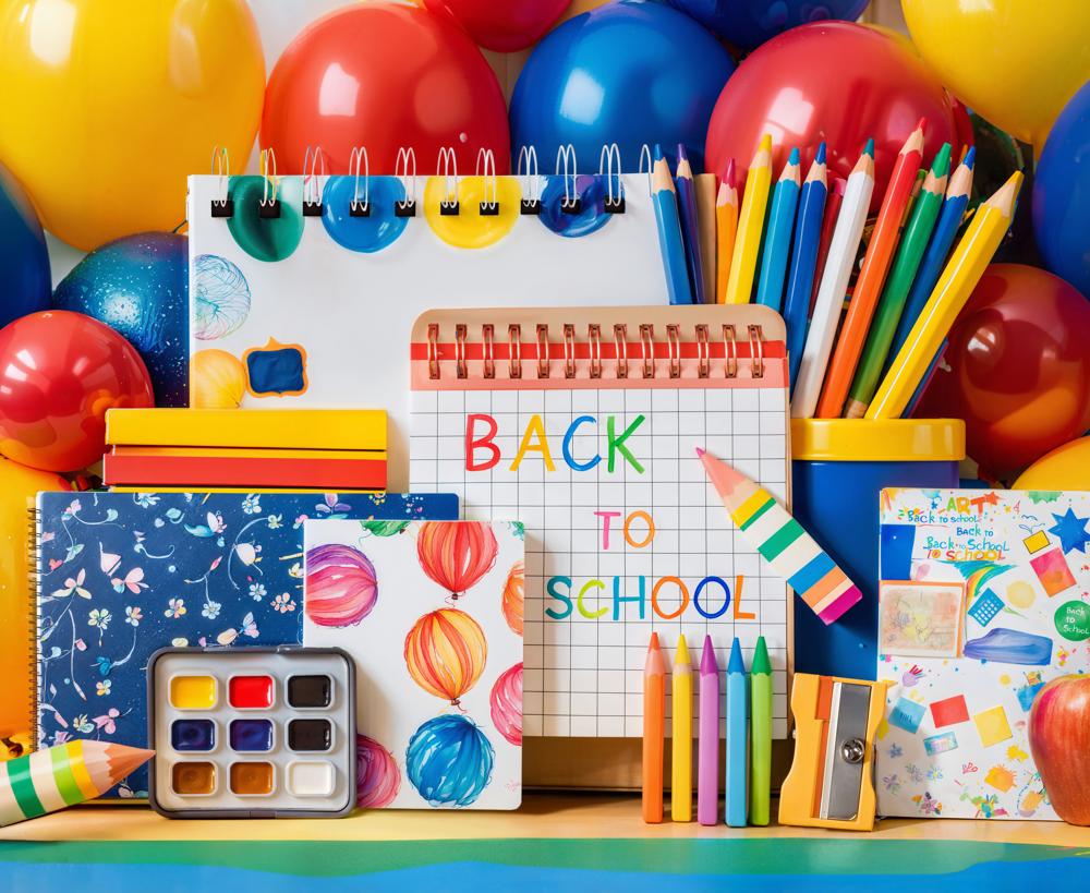 Kate Back to School Balloons Colourful Backdrop Designed by Emetselch