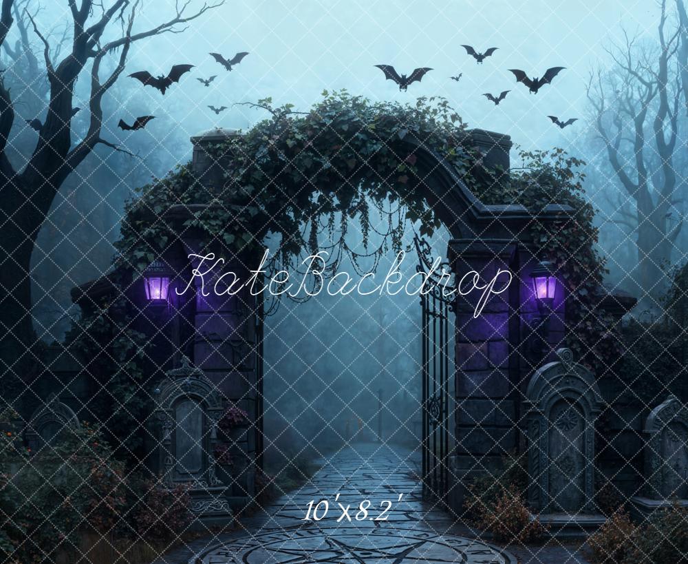 Kate Halloween Cemetery Arch Bats Backdrop Designed by Emetselch