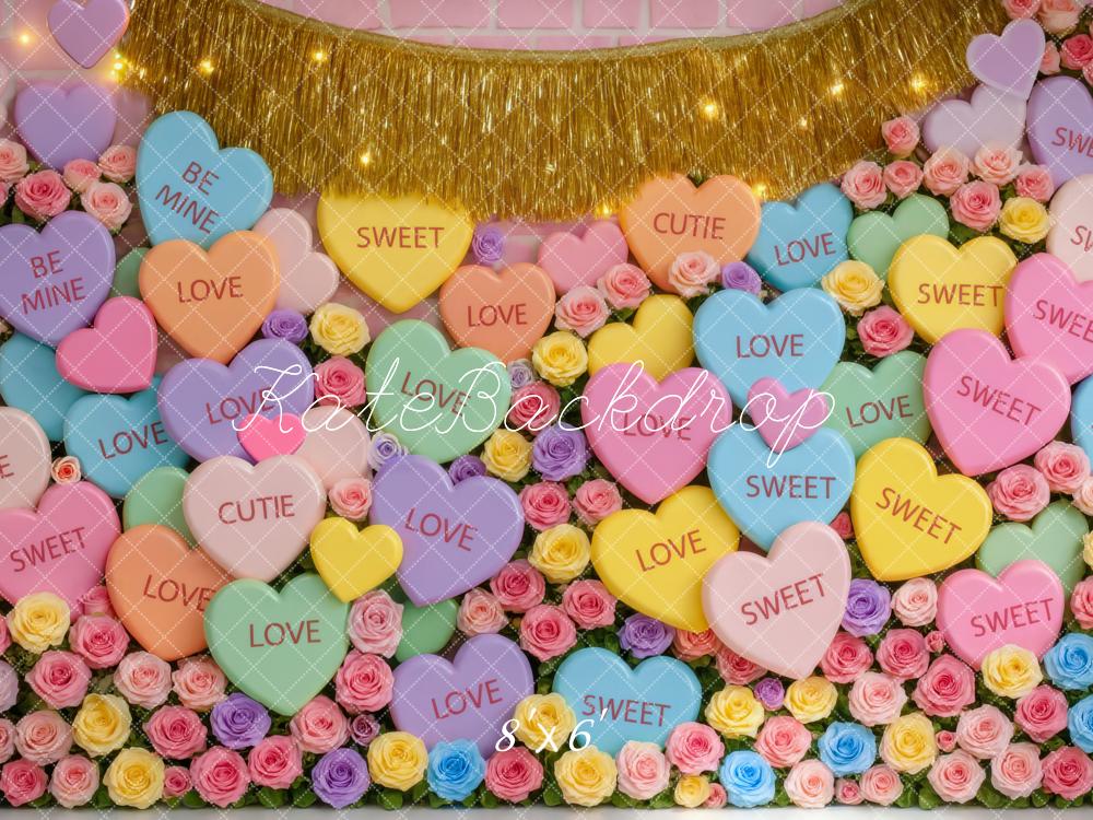 Kate Valentines Conversation Hearts Flowers Backdrop Designed by Mini MakeBelieve