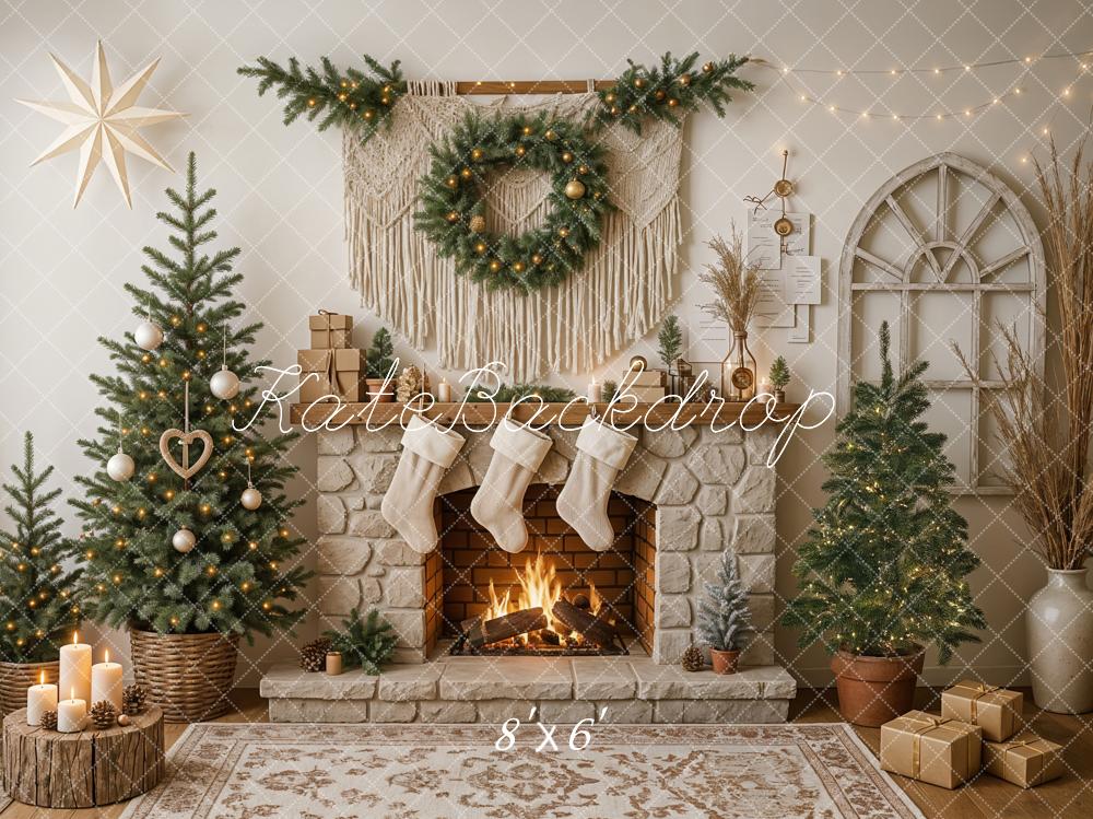 Kate Christmas Fireplace Trees Backdrop Designed by Ashley Paul - Kate Backdrop AU