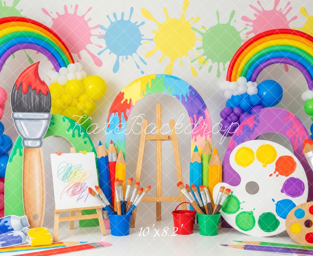 Kate Art Studio Rainbow Paint Brushes Backdrop Designed by Patty Roberts