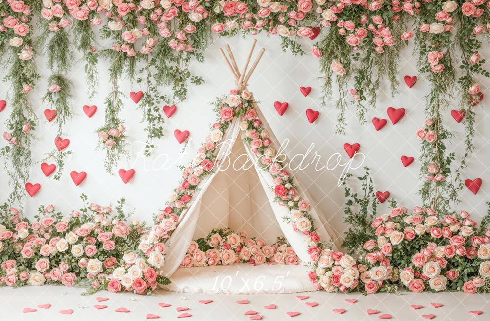 Kate Flower Teepee Pink Roses Hearts Backdrop Designed by Emetselch