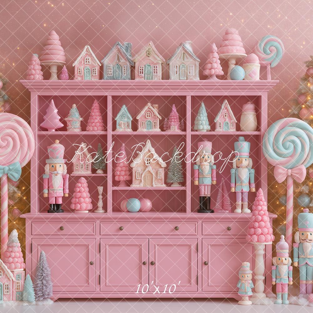 Kate Christmas Pink Candy Nutcracker Trees Backdrop Designed by Ashley Paul