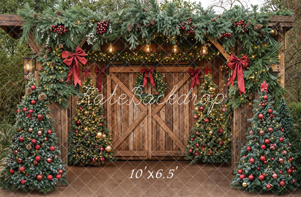Kate Christmas Trees Barn Door Backdrop Designed by Emetselch - Kate Backdrop AU