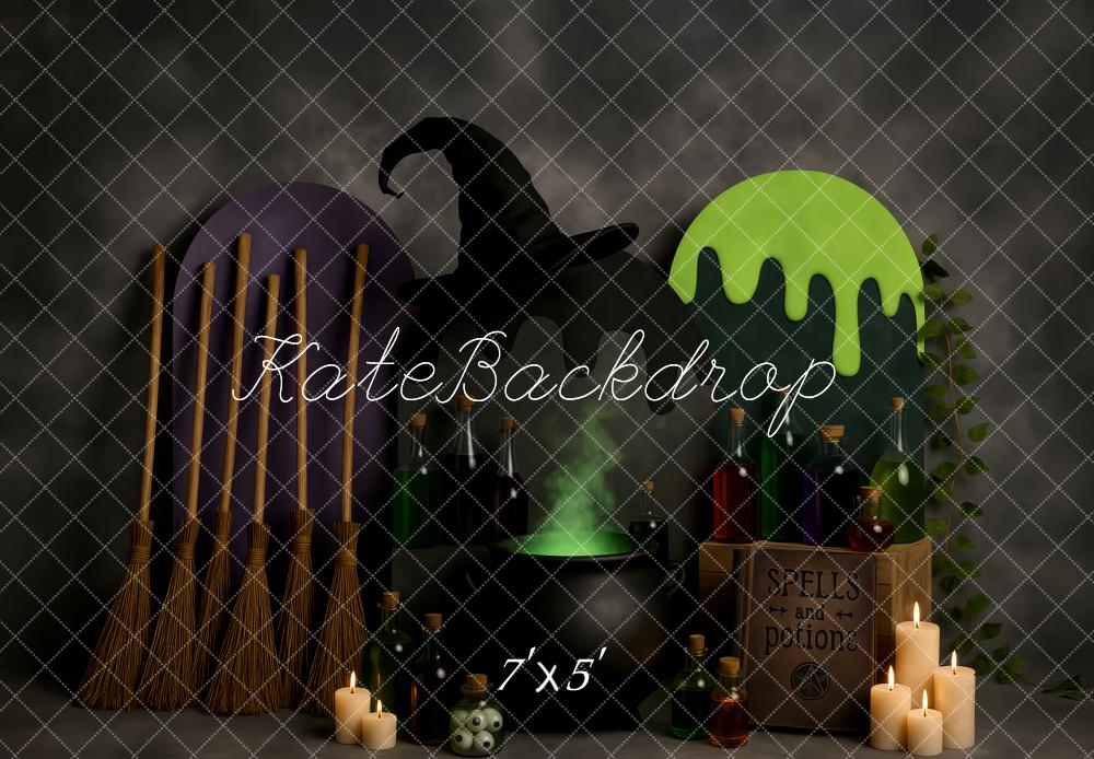 Kate Halloween Witch Hat Brooms Potions Candles Backdrop Designed by Patty Roberts - Kate Backdrop AU