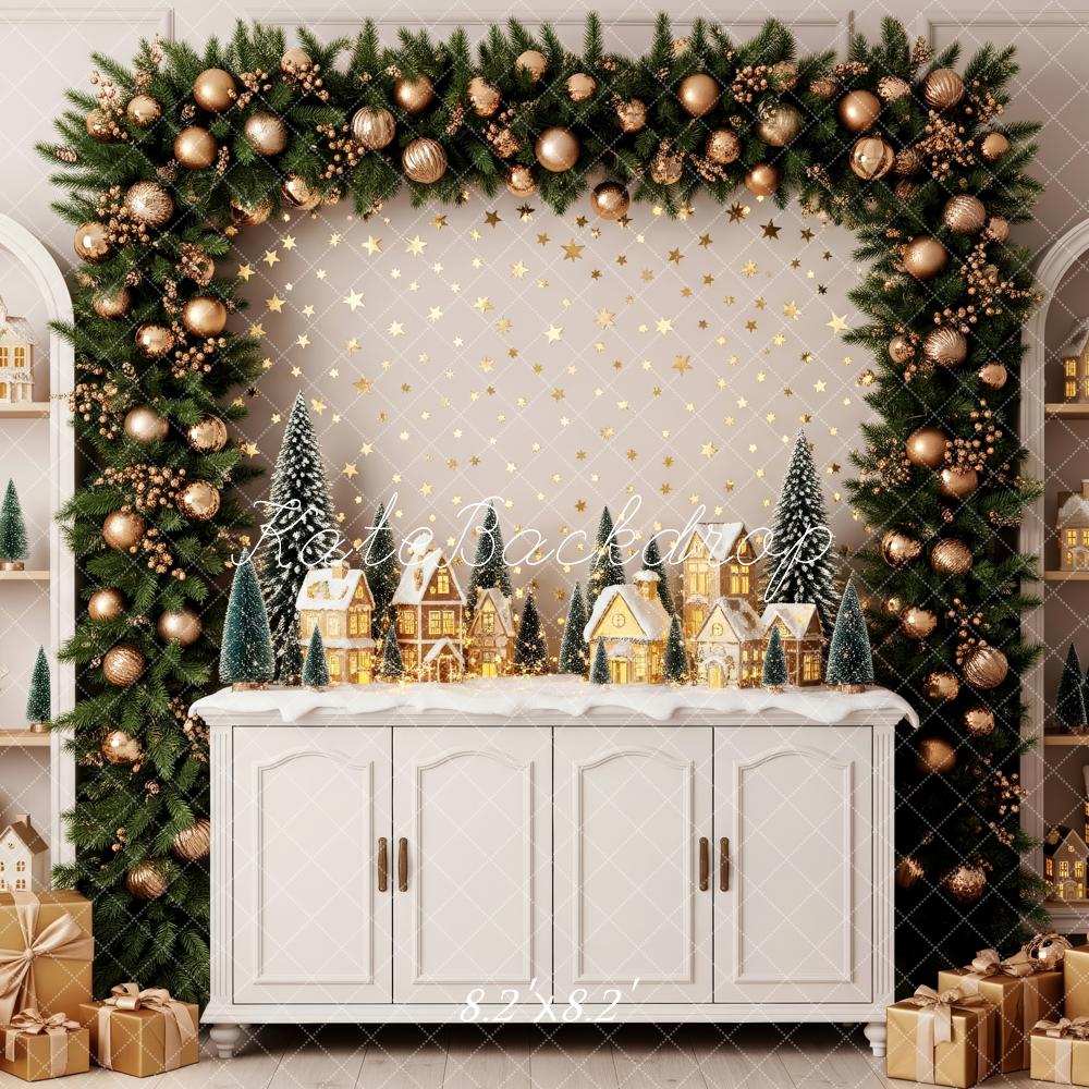 Lightning Deal Kate Christmas Garland Village Gold Ornaments Backdrop Designed by Patty Roberts