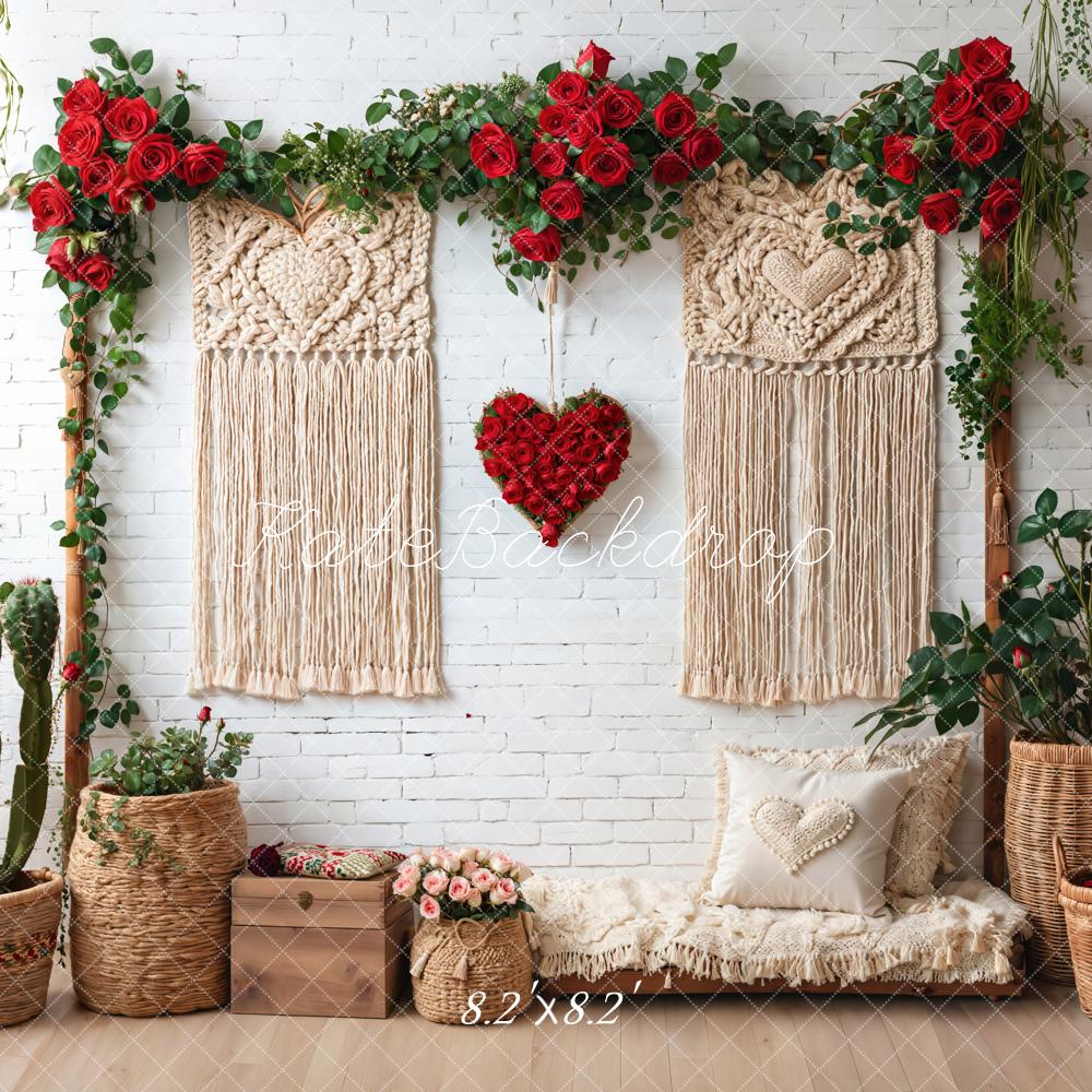 Kate Boho Macrame Red Roses Cactus Backdrop Designed by Emetselch