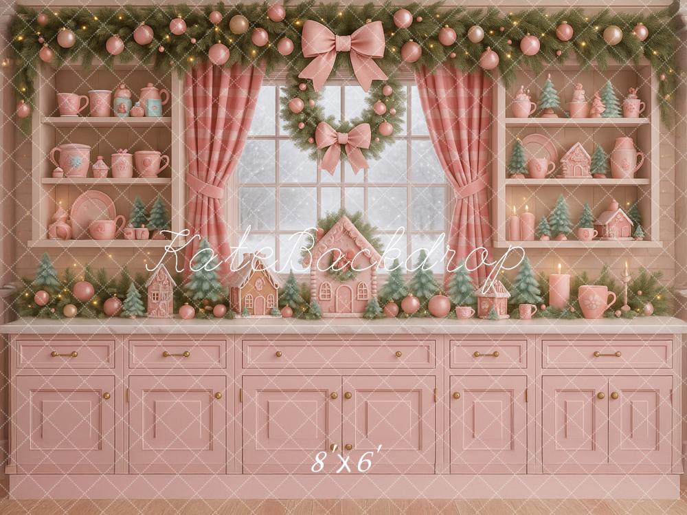 Kate Christmas Pink Kitchen Gingerbread Backdrop Designed by Ashley Paul