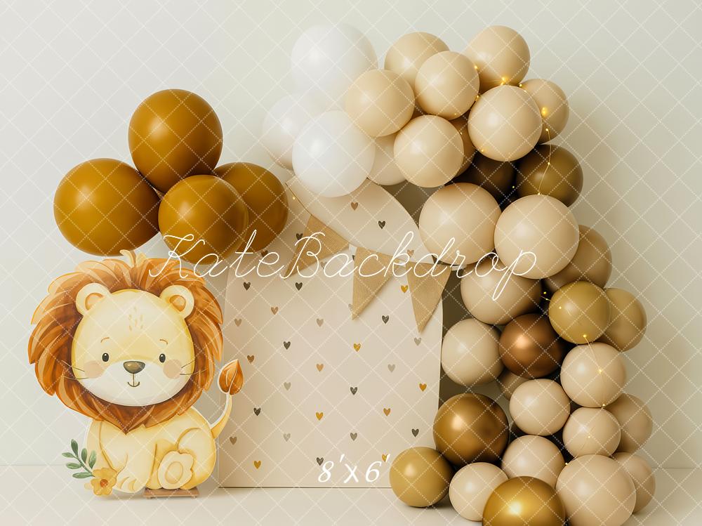Kate Lion Balloons Neutral Cake Smash Backdrop Designed by Patty Roberts