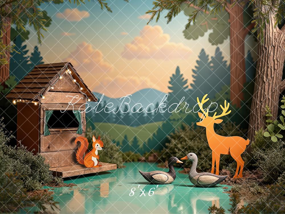 Kate Forest Deer Ducks Squirrel Backdrop Designed by Laura Bybee