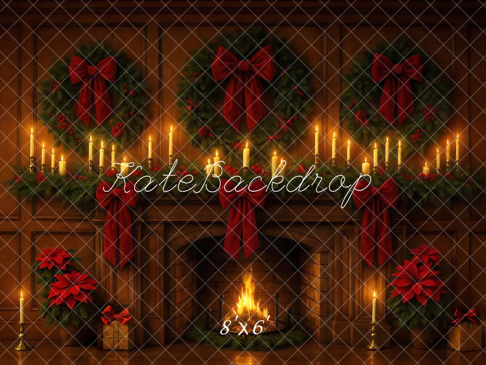Kate Christmas Fireplace Bow Backdrop Designed by Mini MakeBelieve