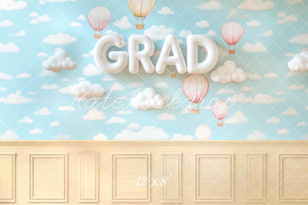 Kate Grad Hot Air Balloons Clouds Blue Backdrop Designed by Mini MakeBelieve