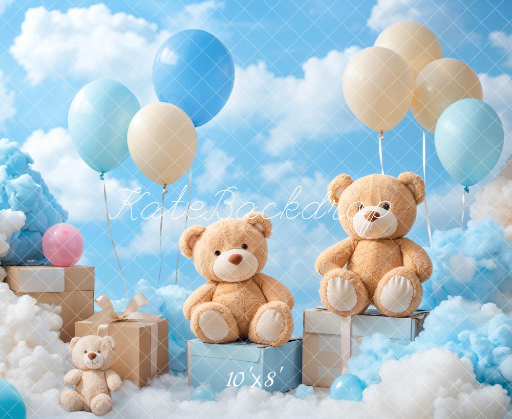 Kate Teddy Bears Balloons Clouds Fleece Backdrop Designed by Emetselch