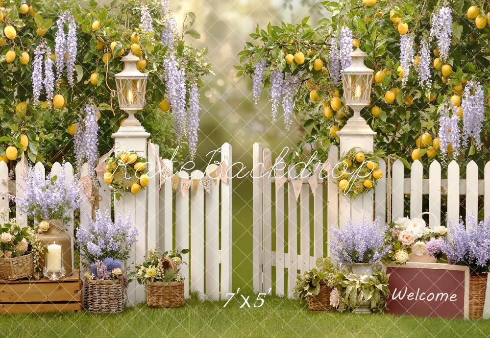 Kate Lemon Trees White Fence Backdrop Designed by Emetselch