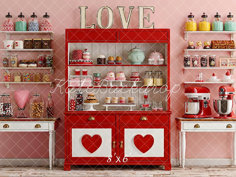 Kate Valentine Red Cabinet Sweets Kitchen Backdrop Designed by Emetselch
