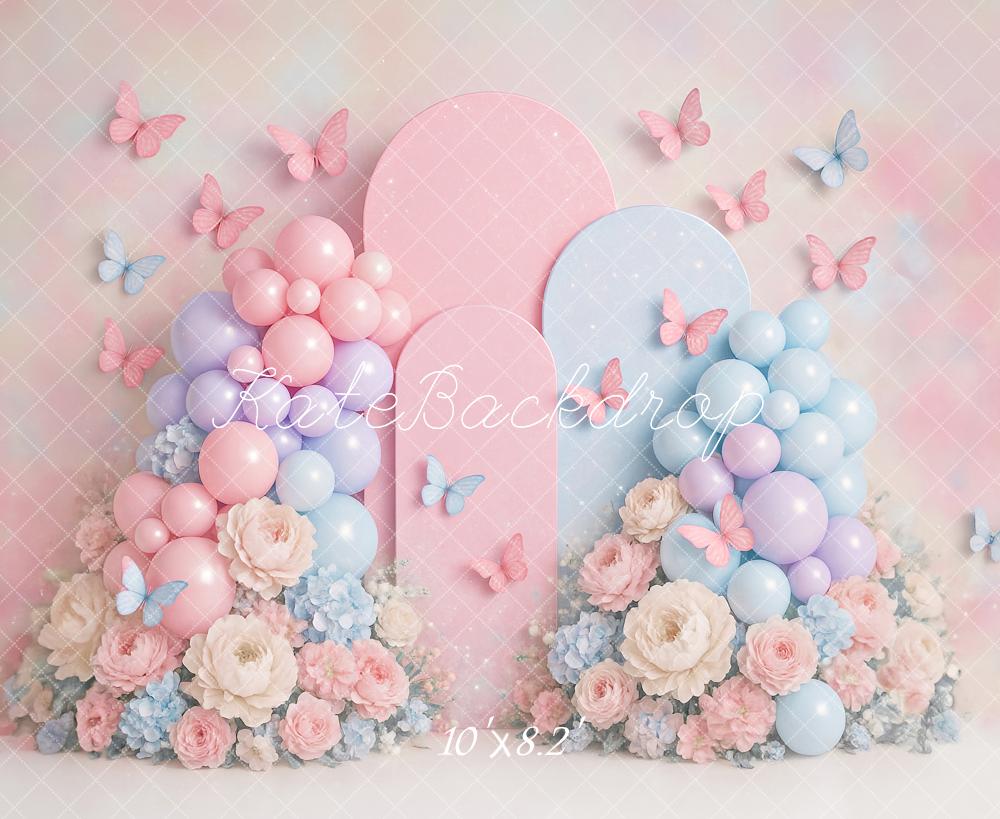 Kate Pink Balloons Spring Butterflies Backdrop Designed by Ashley Paul - Kate Backdrop AU