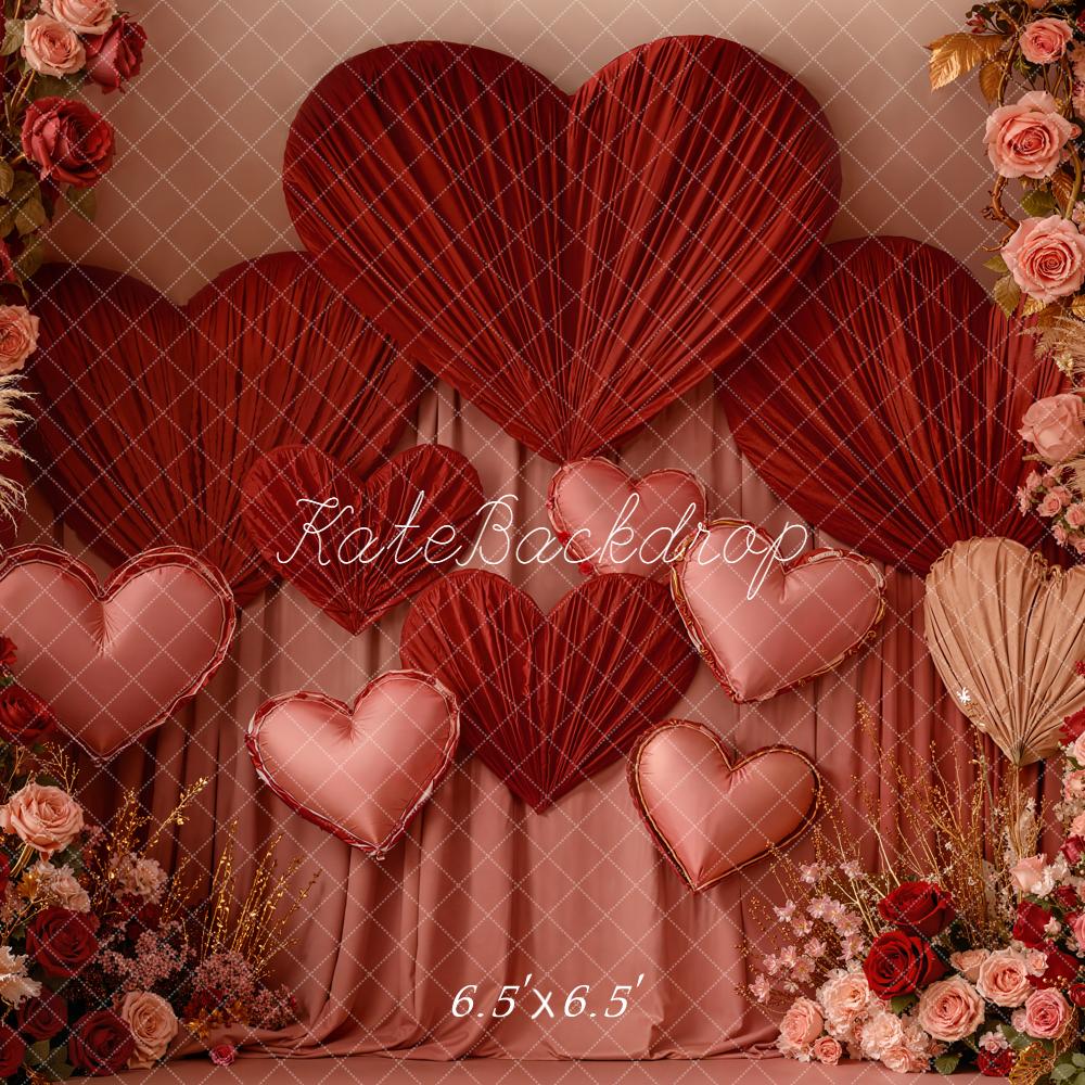 Kate Valentine Hearts Roses Pampas Backdrop Designed by Emetselch
