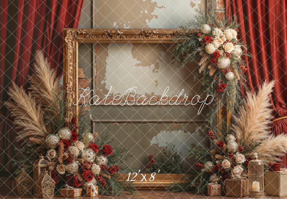 Kate Christmas Pampas Vintage Fleece Backdrop Designed by Emetselch