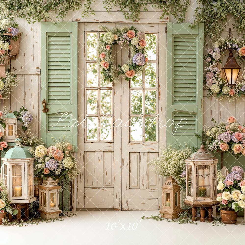 Kate Rustic Green Door Flower Spring Backdrop Designed by Emetselch