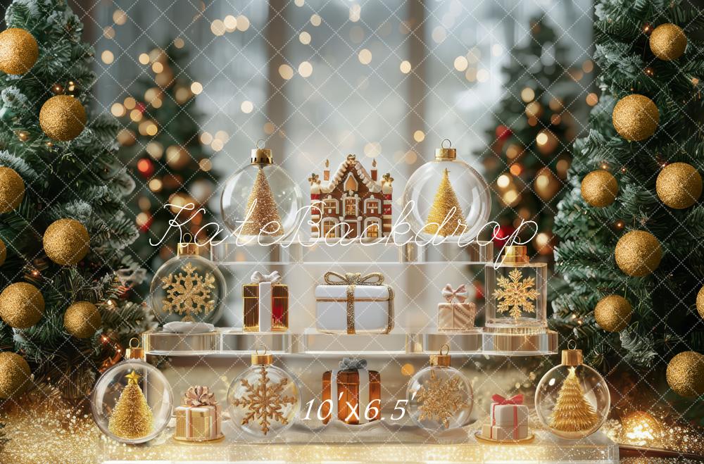 Kate Christmas Trees Gold Ornaments Presents Backdrop Designed by Mini MakeBelieve - Kate Backdrop AU