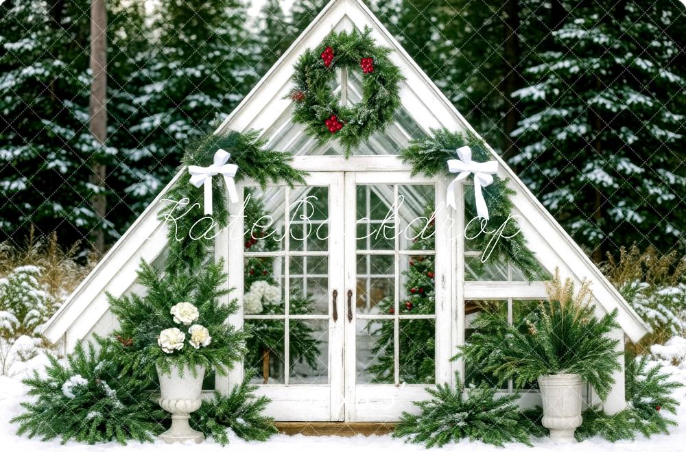 Kate Christmas Greenhouse White Bows Backdrop Designed by Mini MakeBelieve - Kate Backdrop AU