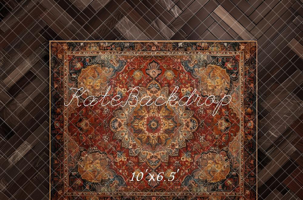 Kate Vintage Rug Dark Herringbone Backdrop Designed by Mandy Ringe