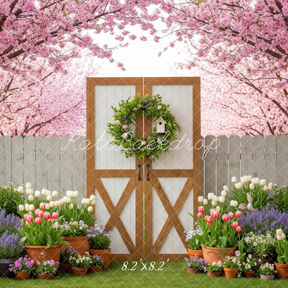 Kate Spring Garden Gate Cherry Blossoms Backdrop Designed by Patty Roberts