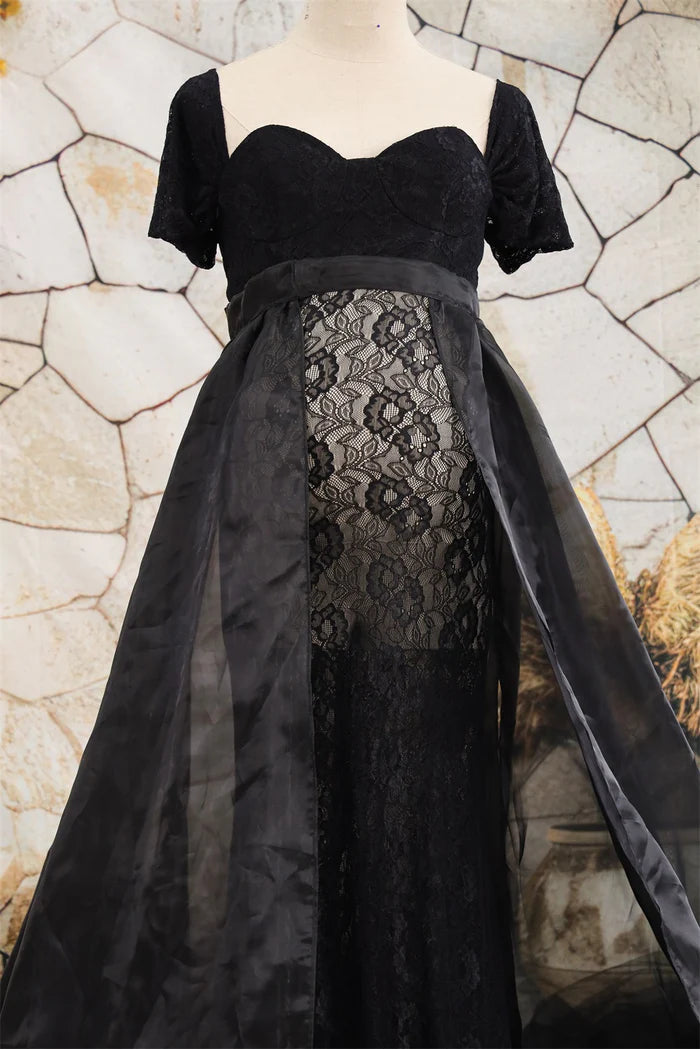 Kate Lace Short Sleeved Strapless Black Maternity Photoshoot Dress - Kate Backdrop AU