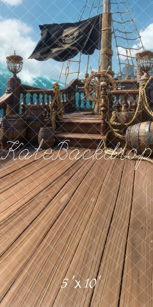 Kate Pirate Ship Wooden Deck Barrels Backdrop Designed by Chain