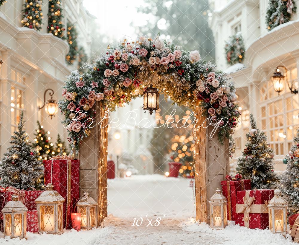 Kate Christmas Arch Snowy Presents Fleece Backdrop Designed by Emetselch - Kate Backdrop AU