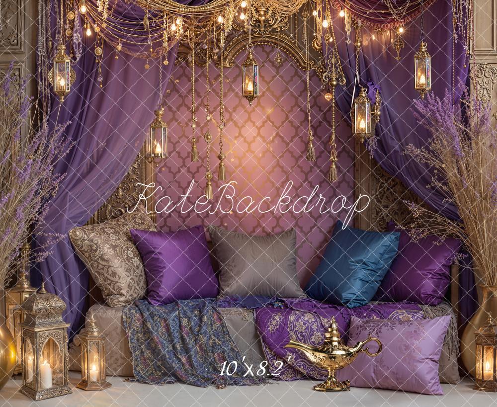 Kate Arabian Nights Purple Backdrop Curtains Lanterns Cushions Designed by Emetselch - Kate Backdrop AU