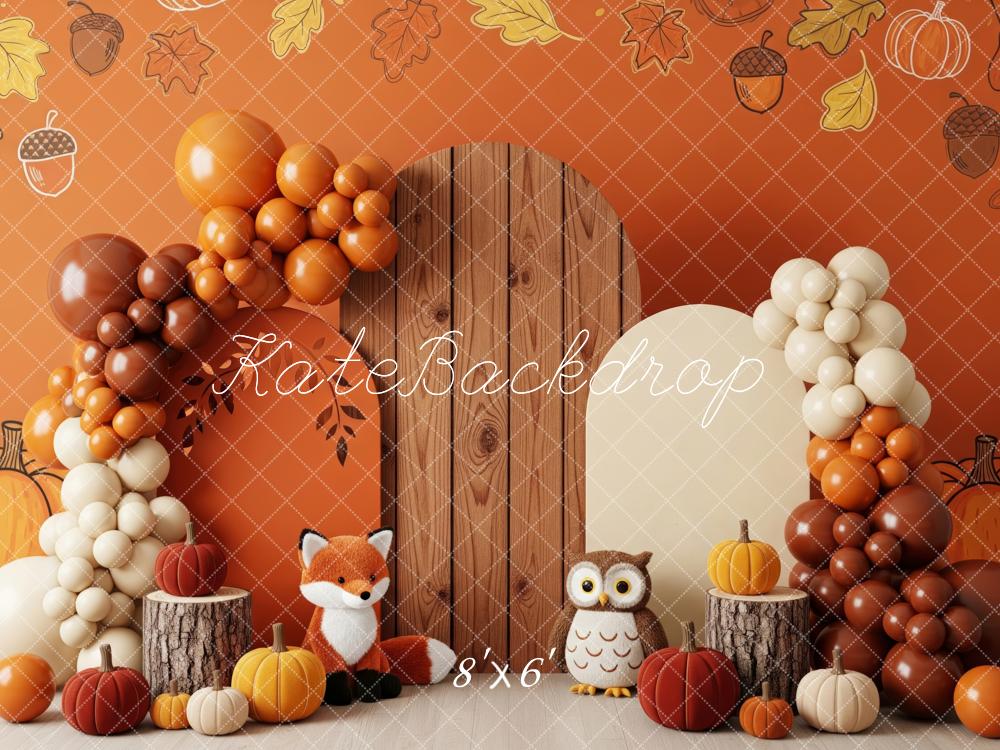 Kate Autumn Party Fox Owl Balloons Backdrop Designed by Patty Roberts