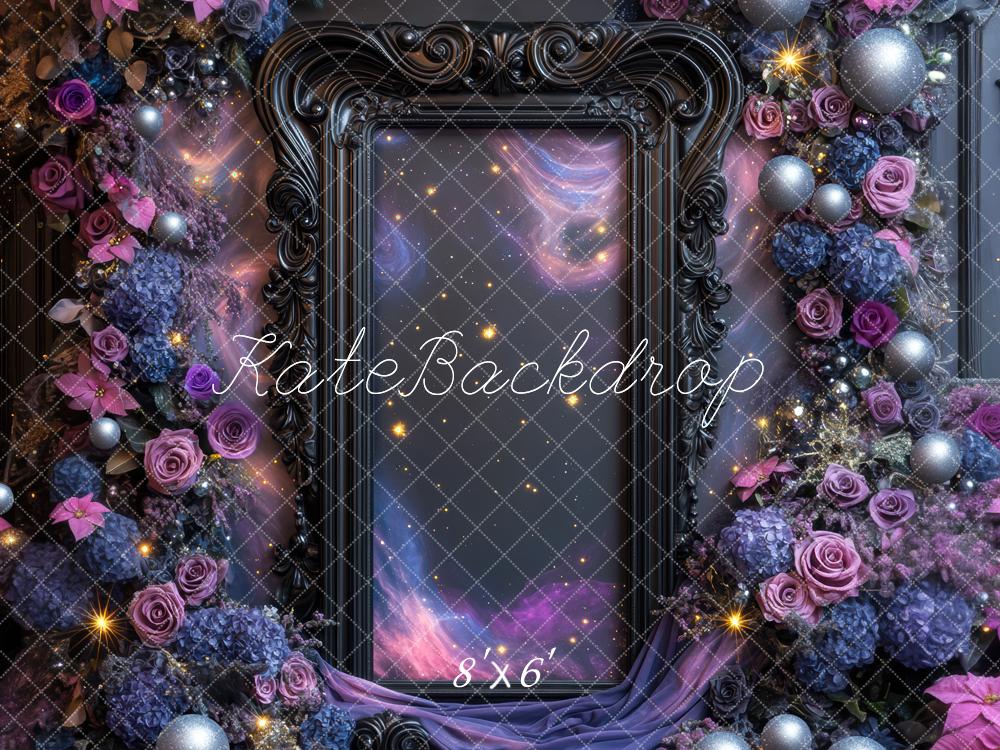 Kate Purple Floral Black Frame Backdrop Designed by Mini MakeBelieve - Kate Backdrop AU