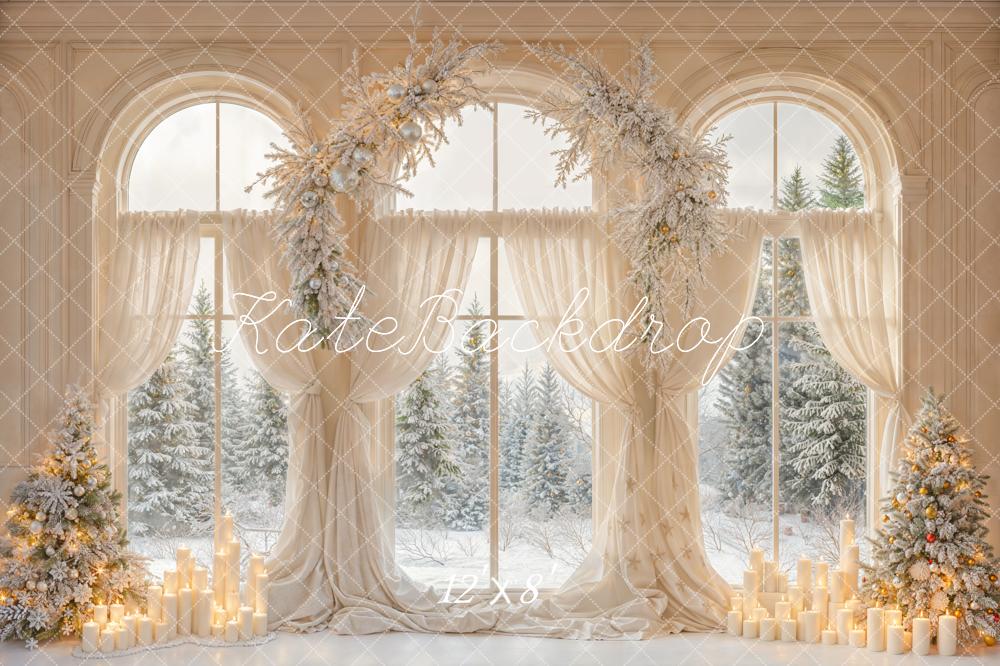 Kate Christmas Window Snow Trees Candles Fleece Backdrop Designed by Emetselch - Kate Backdrop AU