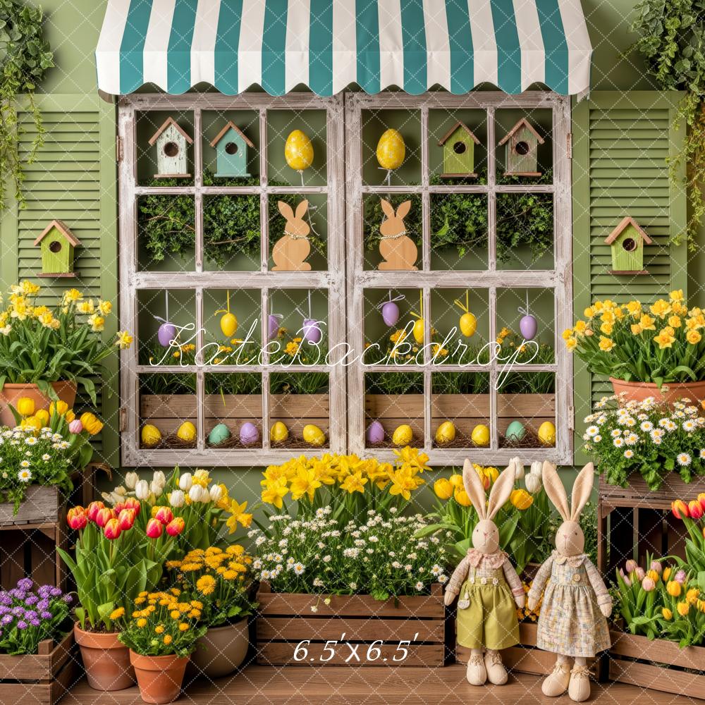 Kate Easter Bunny Window Birdhouses Flowers Backdrop Designed by Patty Roberts
