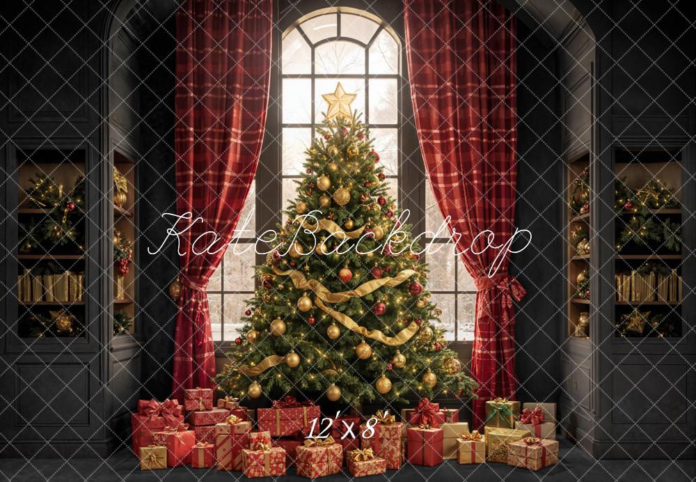Kate Christmas Tree Presents Window Fleece Backdrop Designed by Emetselch - Kate Backdrop AU