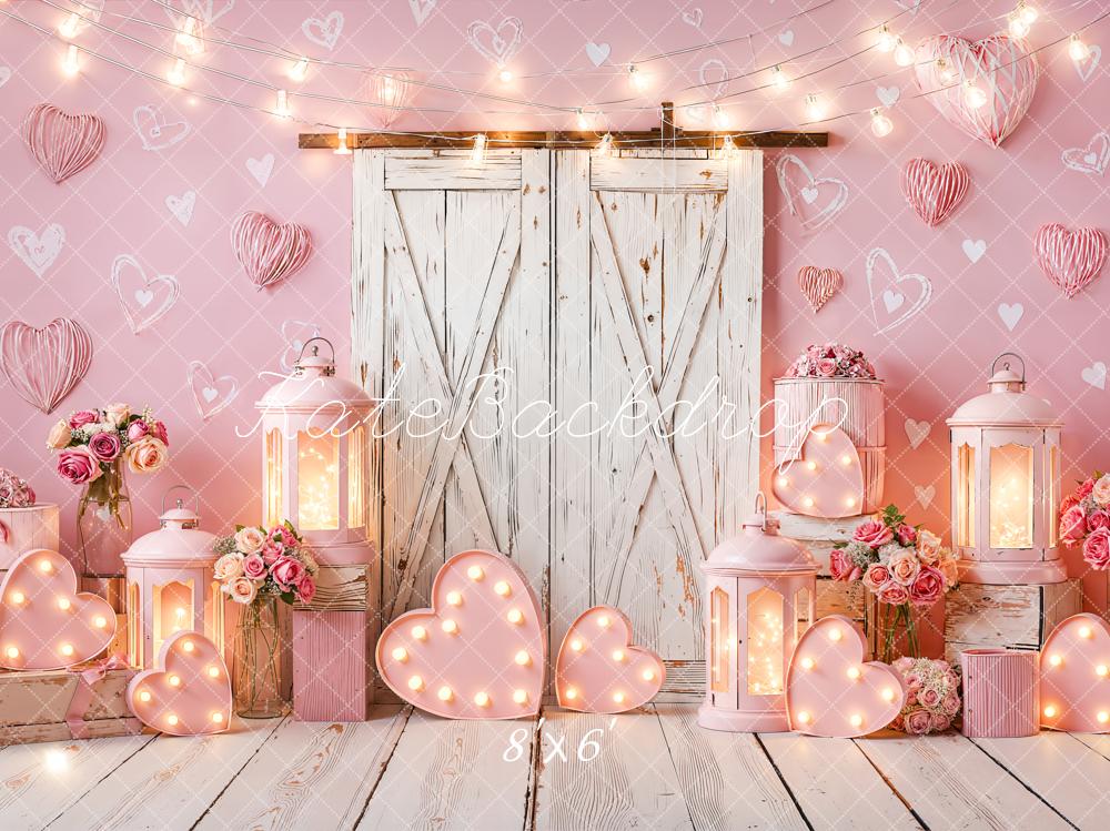 Kate Pink Hearts Barn Door Backdrop Designed by Emetselch