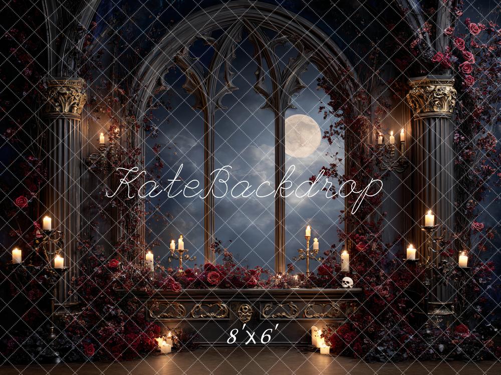 Kate Gothic Arched Windows Candlelight Roses Backdrop Designed by Ashley Paul