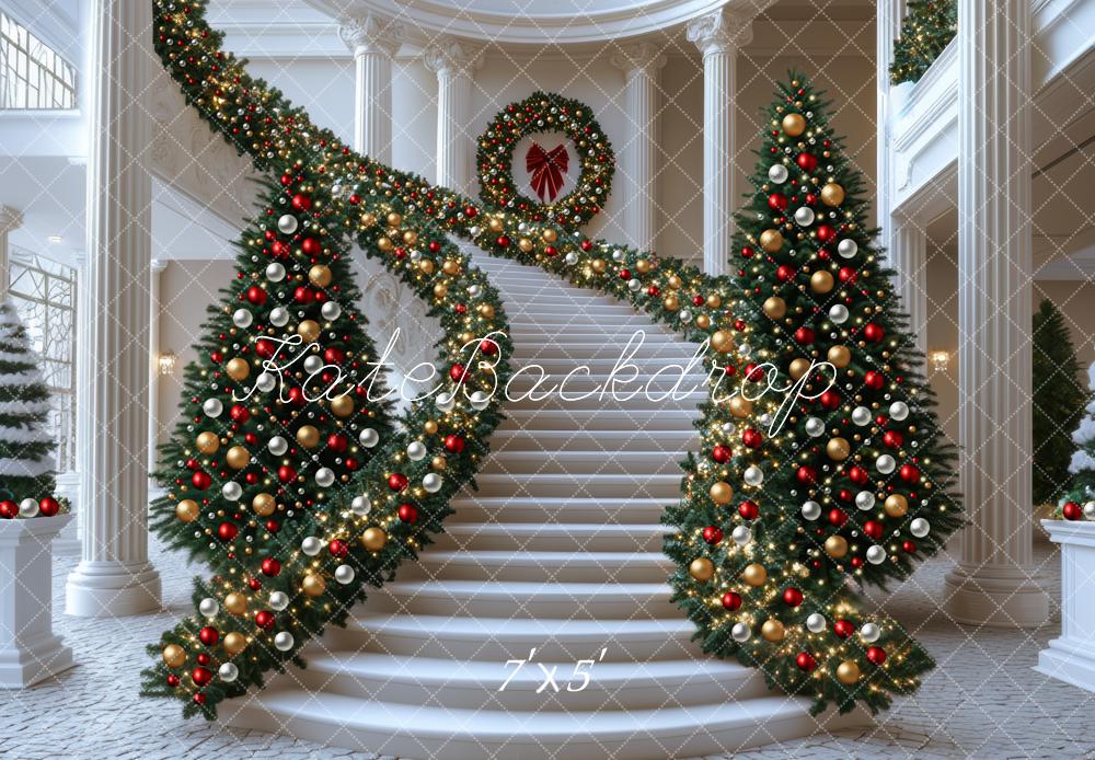 Kate Christmas Cascading Stairs Christmas Trees Backdrop Designed by Mini MakeBelieve - Kate Backdrop AU