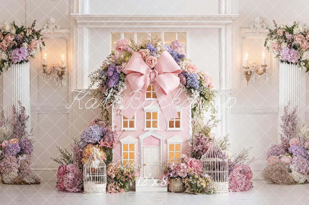 Kate Dollhouse Pink Bow Birdcage Spring Backdrop Designed by Emetselch